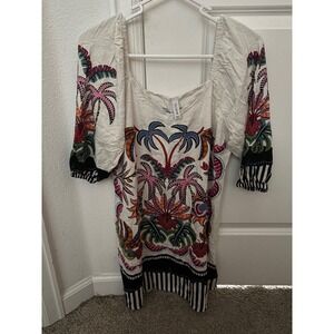 Bluesteel Tropical Palm Tree Print Square Neck Mini Dress M Beach Vacation